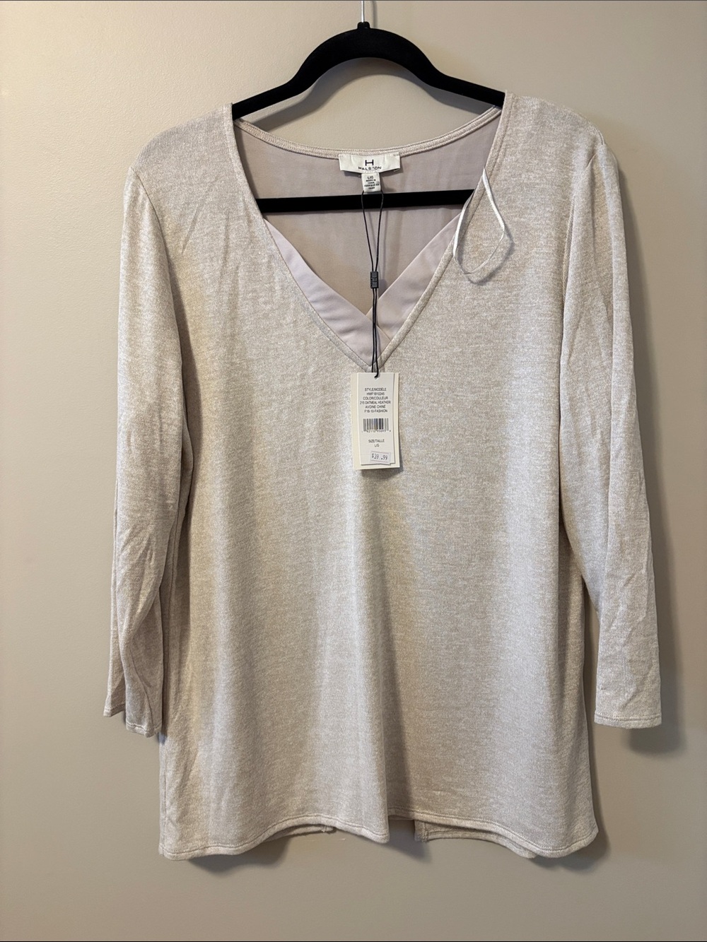 H by Halston Light Beige V-Neck Long Sleeve Tunic